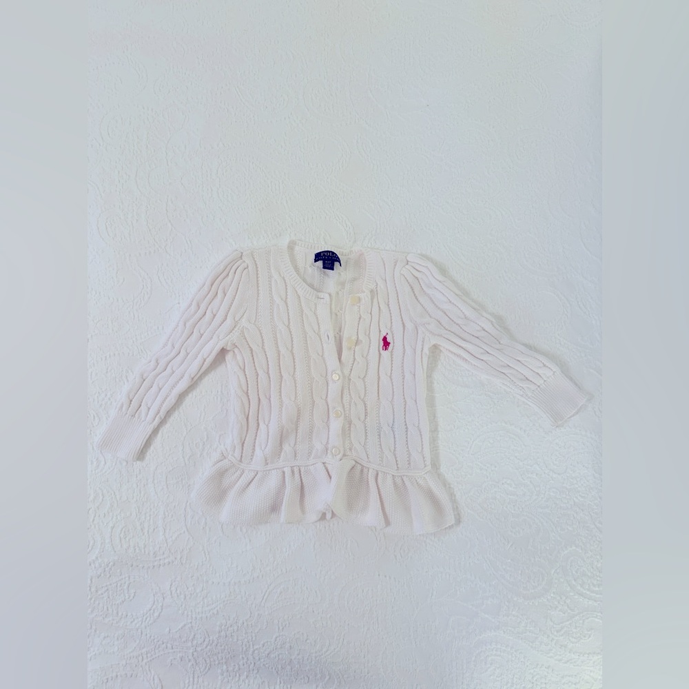Polo Ralph Lauren girls 4/4T white cable peplum cardigan.